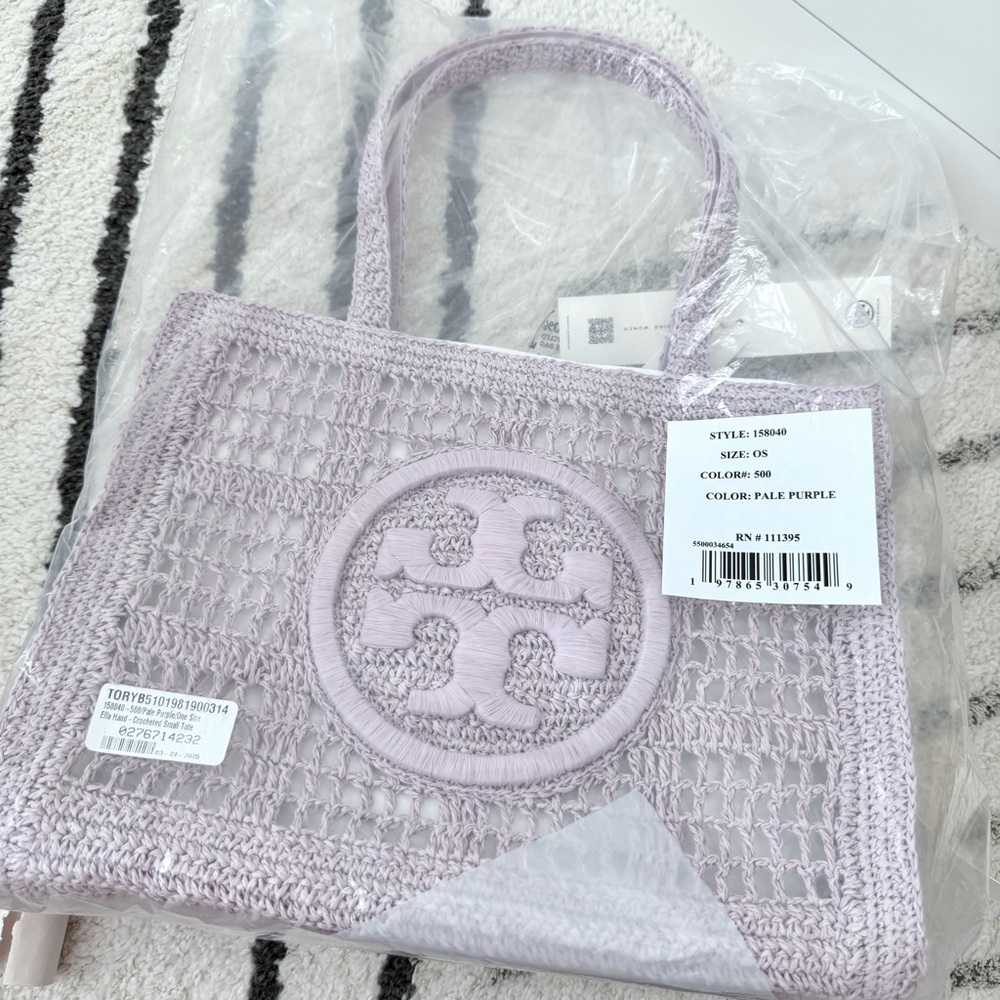 NWT Tory Burch Hand Crocheted Ella Tote - Small Pale Purple - 100% AUTHENTIC - Picture 7 of 7